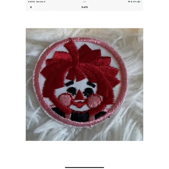 Raggedy Ann & Andy Sew On Embroidered Round Patch Vintage Set Of 2 - Picture 3 of 5
